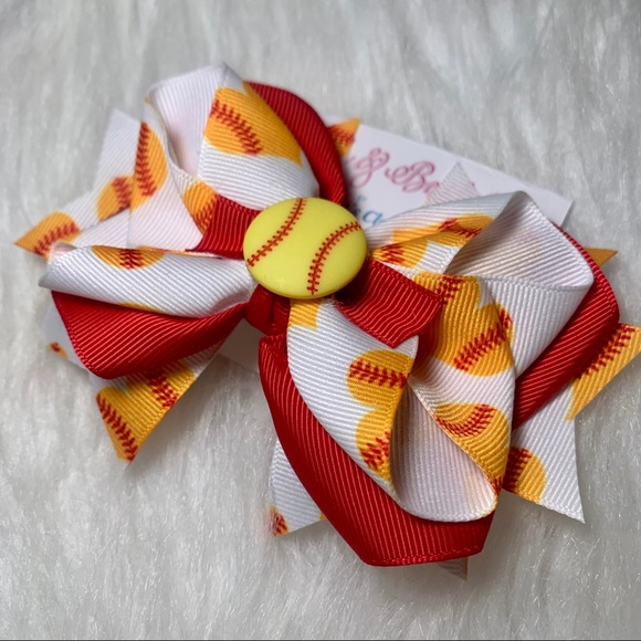 Softball ❤️ Hair Bow - Picture 2 of 5